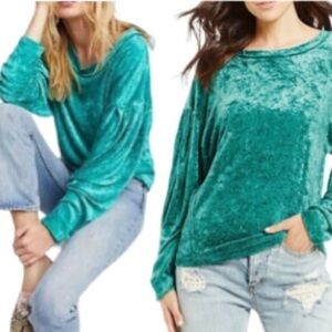 WE THE FREE Nora Jane Emerald velour long puff sleeves top
